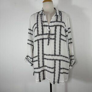 NWT Ali Miles Tunic Top Women’s XL White Black Abstract Art to Wear Unique Artsy